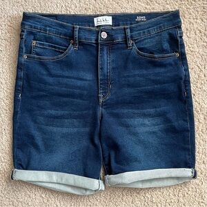 Nicole Miller Womens SoHo Blue Denim Jean High Rise Roll Shorts